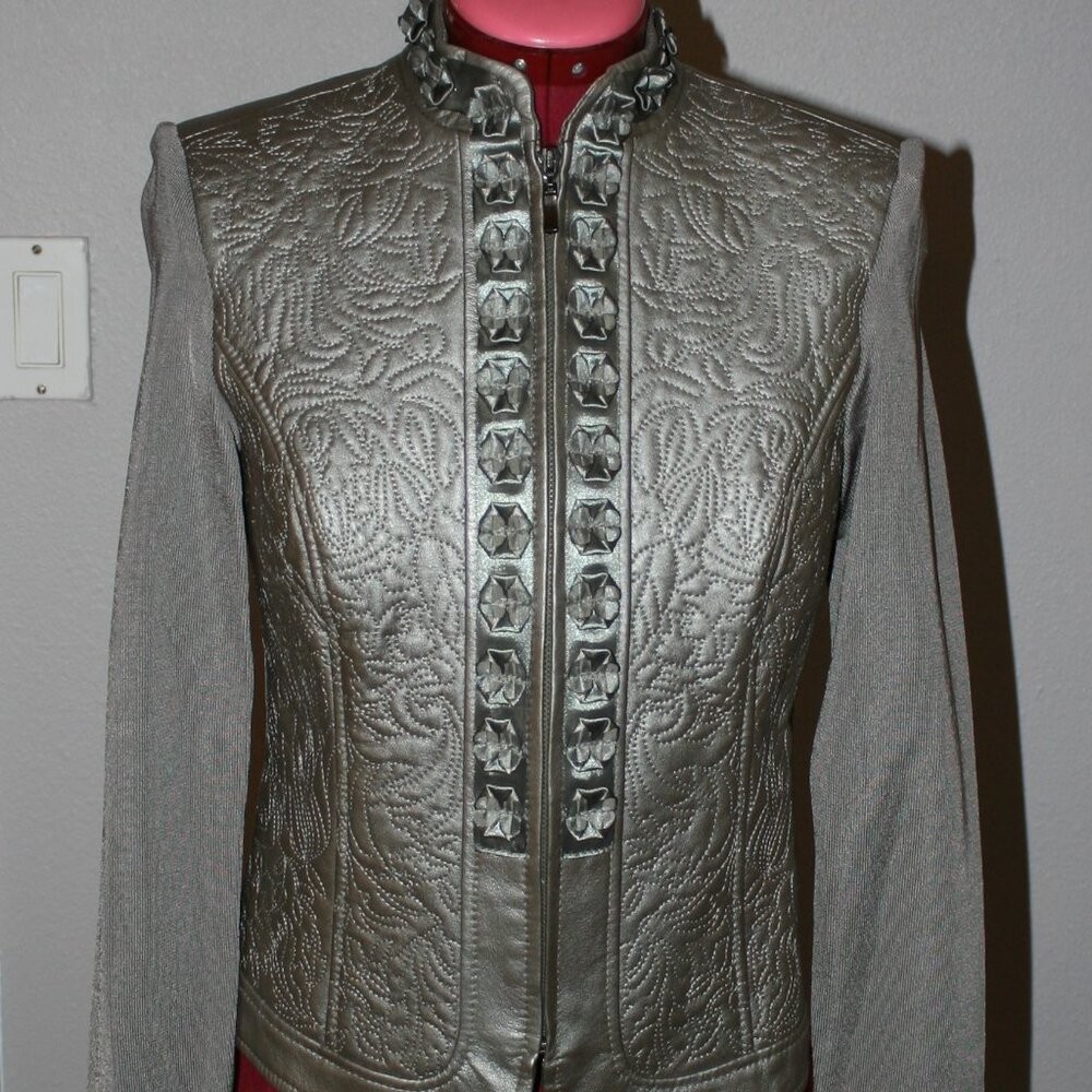 Nygard Collection Leather Sweater Jacket - PS(4-6) - Grey